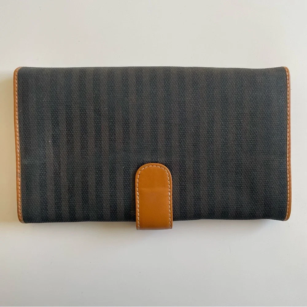 FENDI Vintage Striped Pequin Wallet Tan Brown Bifold Snap Clousure - Picture 2 of 16